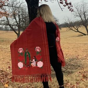 Virgin Mary Poppy Red Pashmina Scarf